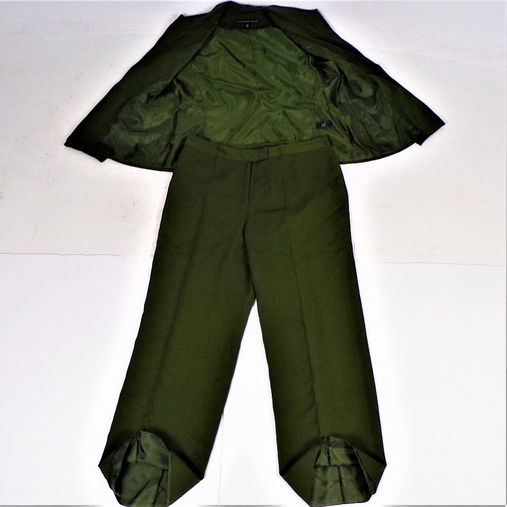 SILK! JOSEPHINE CHAUS size 14 hunter-green 2-piece pant suit 100% silk outer - Picture 9 of 13